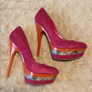 Platform 3Tone Pink Suede Snakeskin & Orange Heels
